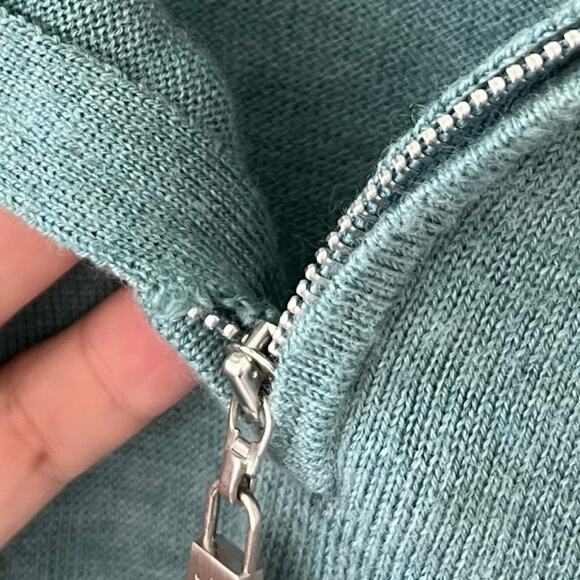 Peter Millar Crown Soft Teal Blue 1/4 Zip Silk Merino Wool Blend Sweater Size XL - Picture 4 of 12